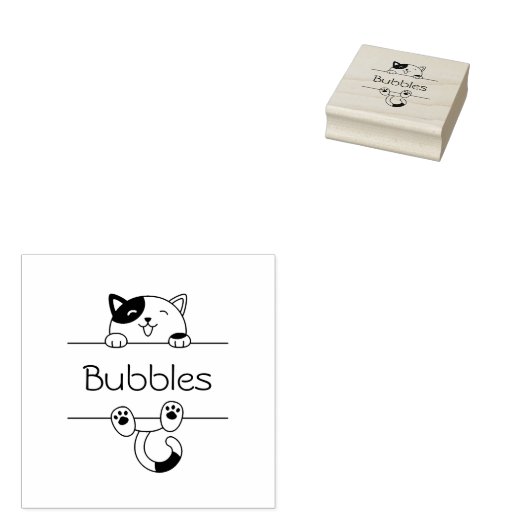 Fröhlicher Calico Cat Peeking Individuelle Name Gummistempel (Stempel)