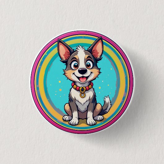 Fröhlicher Cartoon Dog Button (Vorderseite)
