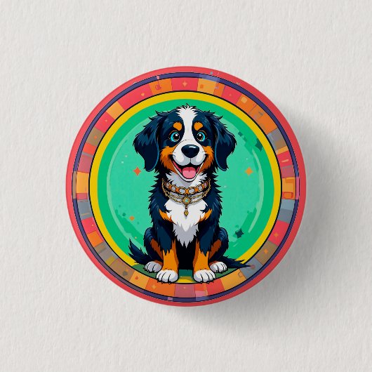 Fröhlicher Cartoon Dog Button (Vorderseite)