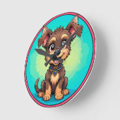Fröhlicher Cartoon Dog Runde Wanduhr (Winkel)