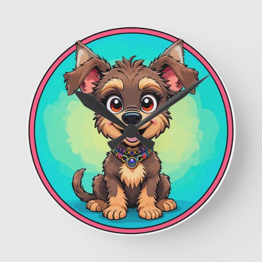 Fröhlicher Cartoon Dog Runde Wanduhr (Vorderseite)