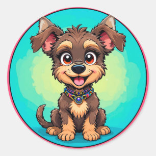 Fröhlicher Cartoon Dog Runder Aufkleber