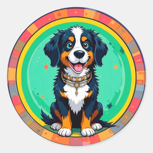 Fröhlicher Cartoon Dog Runder Aufkleber (Vorderseite)