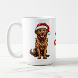 Fröhlicher Cartoon Dog Tragen einer Weihnachtsmann Kaffeetasse