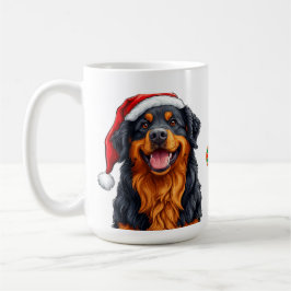 Fröhlicher Cartoon Dog Tragen einer Weihnachtsmann Kaffeetasse