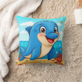Fröhlicher Cartoon Dolphin im Unterwasser Kissen (Decke)