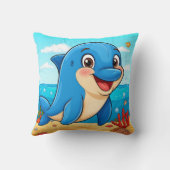 Fröhlicher Cartoon Dolphin im Unterwasser Kissen (Rückseite)