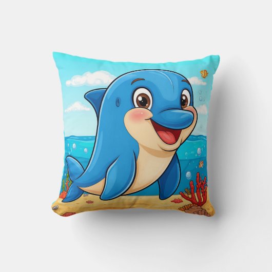 Fröhlicher Cartoon Dolphin im Unterwasser Kissen (Vorderseite)