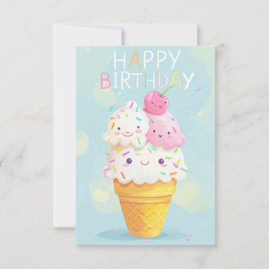 Fröhlicher Cartoon Eiscreme Geburtstagskarte (Vorderseite)