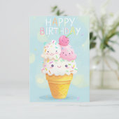 Fröhlicher Cartoon Eiscreme Geburtstagskarte (Stehend Vorderseite)