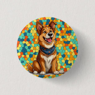 Fröhlicher Cartoon-Hund Button