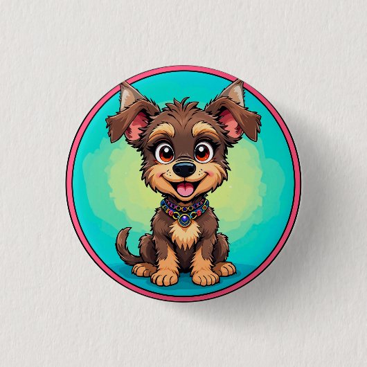 Fröhlicher Cartoon-Hund Button (Vorderseite)