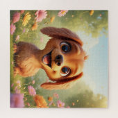 Fröhlicher Cartoon-Hund in einer Blume Puzzle (Horizontal)