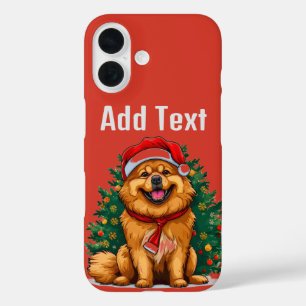 Fröhlicher Cartoon-Hund mit Weihnachtsmannmütze iPhone 16 Hülle