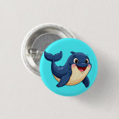 Fröhlicher Cartoon-Wal Schwimmen Button (Vorne & Hinten)