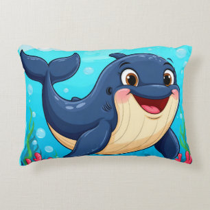 Fröhlicher Cartoon-Wal Schwimmen Dekokissen