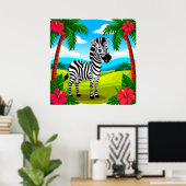 Fröhlicher Cartoon Zebra in einer tropischen Lands Poster (Heimbüro)