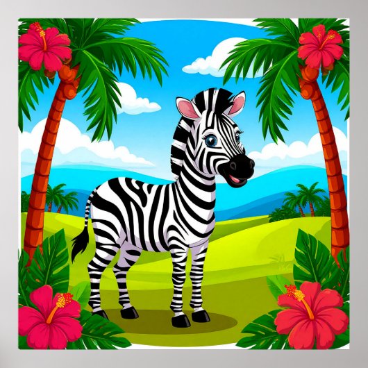 Fröhlicher Cartoon Zebra in einer tropischen Lands Poster (Vorne)
