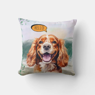 Fröhlicher Cavalier King Charles Spaniel in Aquare Kissen