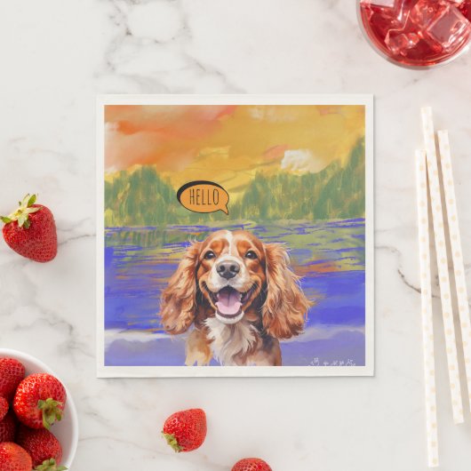 Fröhlicher Cavalier King Charles Spaniel in Aquare Serviette (Beispiel)