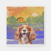 Fröhlicher Cavalier King Charles Spaniel in Aquare Serviette (Vorderseite)