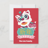 fröhlicher chinesischer Löwentanz Dankeskarte (Vorderseite)