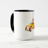 fröhlicher Clown fährt einen schwindelerregend gel Tasse (Vorderseite Links)