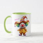 Fröhlicher Clown mit farbigem Hut. Tasse (Links)