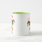 Fröhlicher Clown mit farbigem Hut. Tasse (Zentrum)