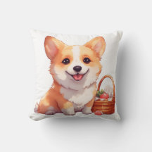 Fröhlicher Corgi mit einem Picknickkorb