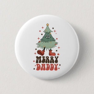 Fröhlicher Daddy Retro-Weihnachtsbaum-Gesicht Groo Button