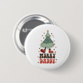 Fröhlicher Daddy Retro-Weihnachtsbaum-Gesicht Groo Button (Vorne & Hinten)