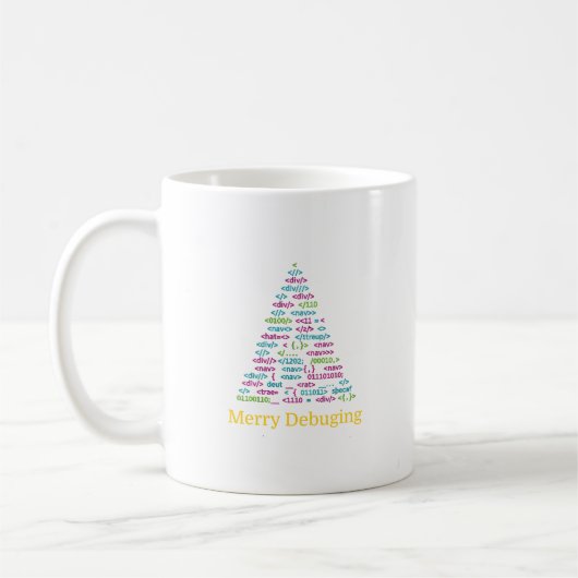 Fröhlicher Debugging-Code-Weihnachtsbaum-Kunst Kaffeetasse (Links)