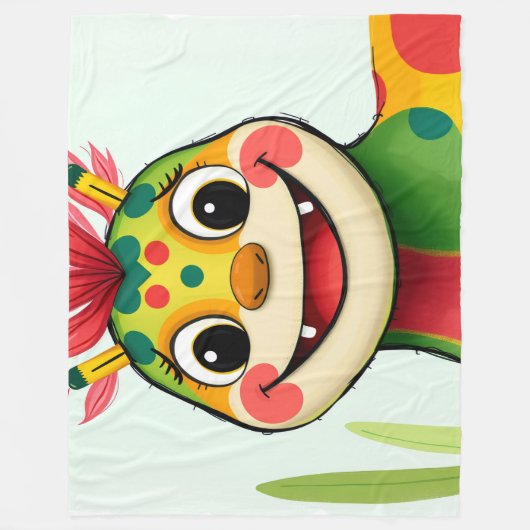„Fröhlicher Dschungeldrache – Bunt und Glücklich“ Fleecedecke (Vorderseite)