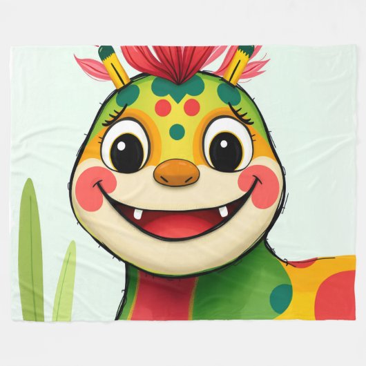 „Fröhlicher Dschungeldrache – Bunt und Glücklich“ Fleecedecke (Vorderseite (Horizontal))