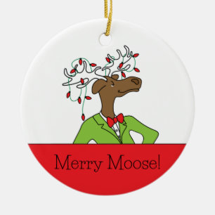 Fröhlicher Elch Weihnachtsbaumanhänger Keramik Ornament