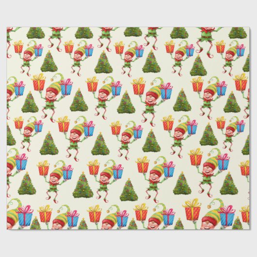 Fröhlicher Elf Geschenk rund um einen Weihnachtsba Geschenkpapier (Flach)