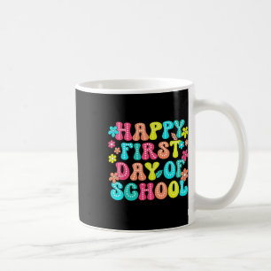 Fröhlicher erster Schultag Bleistift Lehrer Kinder Kaffeetasse