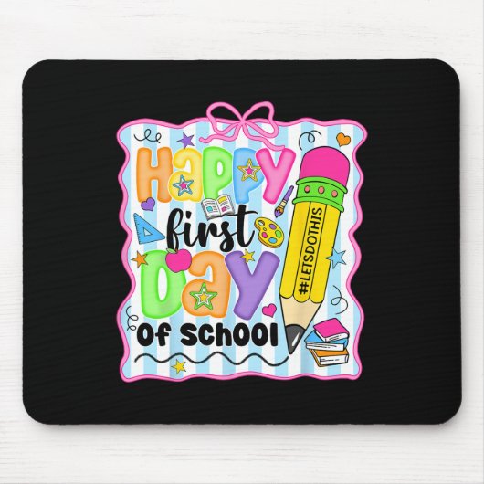 Fröhlicher erster Schultag Bleistift Lehrer Kinder Mousepad (Vorne)