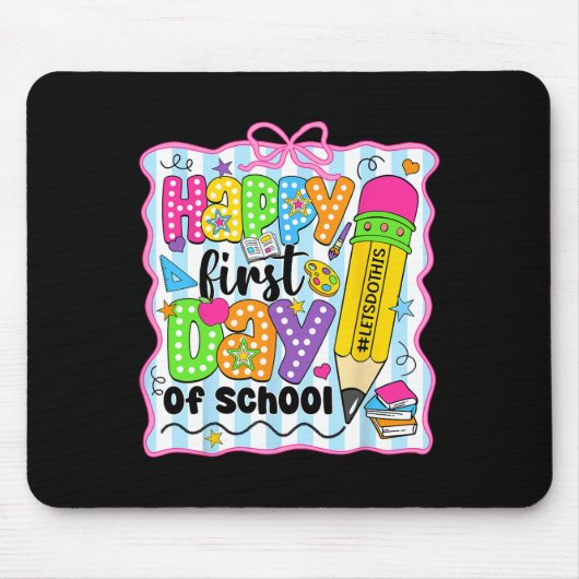 Fröhlicher erster Schultag Bleistift Lehrer Kinder Mousepad (Vorne)
