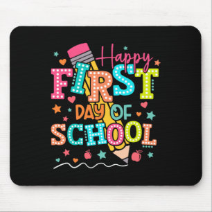 Fröhlicher erster Schultag Bleistift Lehrer Kinder Mousepad