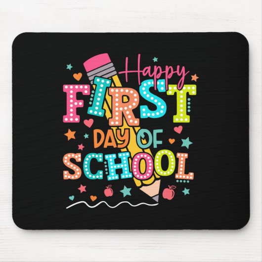 Fröhlicher erster Schultag Bleistift Lehrer Kinder Mousepad (Vorne)