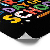Fröhlicher erster Schultag Bleistift Lehrer Kinder Poster (Ecke)