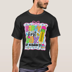Fröhlicher erster Schultag Bleistift Lehrer Kinder T-Shirt