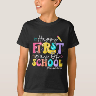 Fröhlicher erster Schultag Bleistift Lehrer Kinder T-Shirt