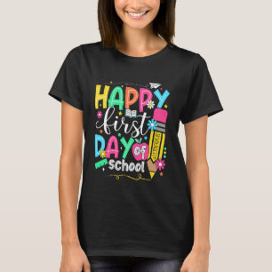 Fröhlicher erster Schultag Bleistift Lehrer Kinder T-Shirt