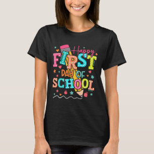 Fröhlicher erster Schultag Bleistift Lehrer Kinder T-Shirt