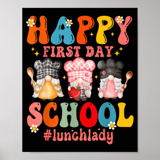 Fröhlicher erster Schultag Kantinenmitarbeiter Mit Poster (Vorne)