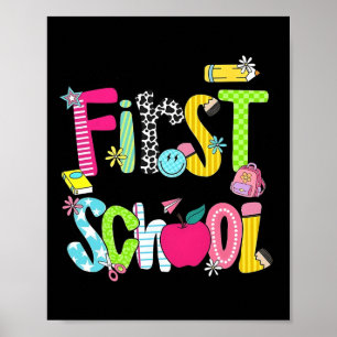Fröhlicher erster Schultag Lehrer Mädchen zurück P Poster