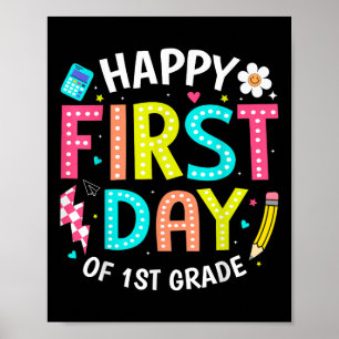 Fröhlicher erster Tag der 1. Klasse Lehrer Kinder Poster
